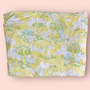 Vtg Dundee Crib Sheet Yellow Bear Bunny Cats Tree Farm 80s Baby Retro Kitschy